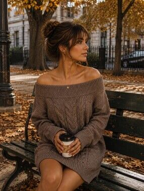Cozy Cable-Knit Brown Women's Sweater Dress